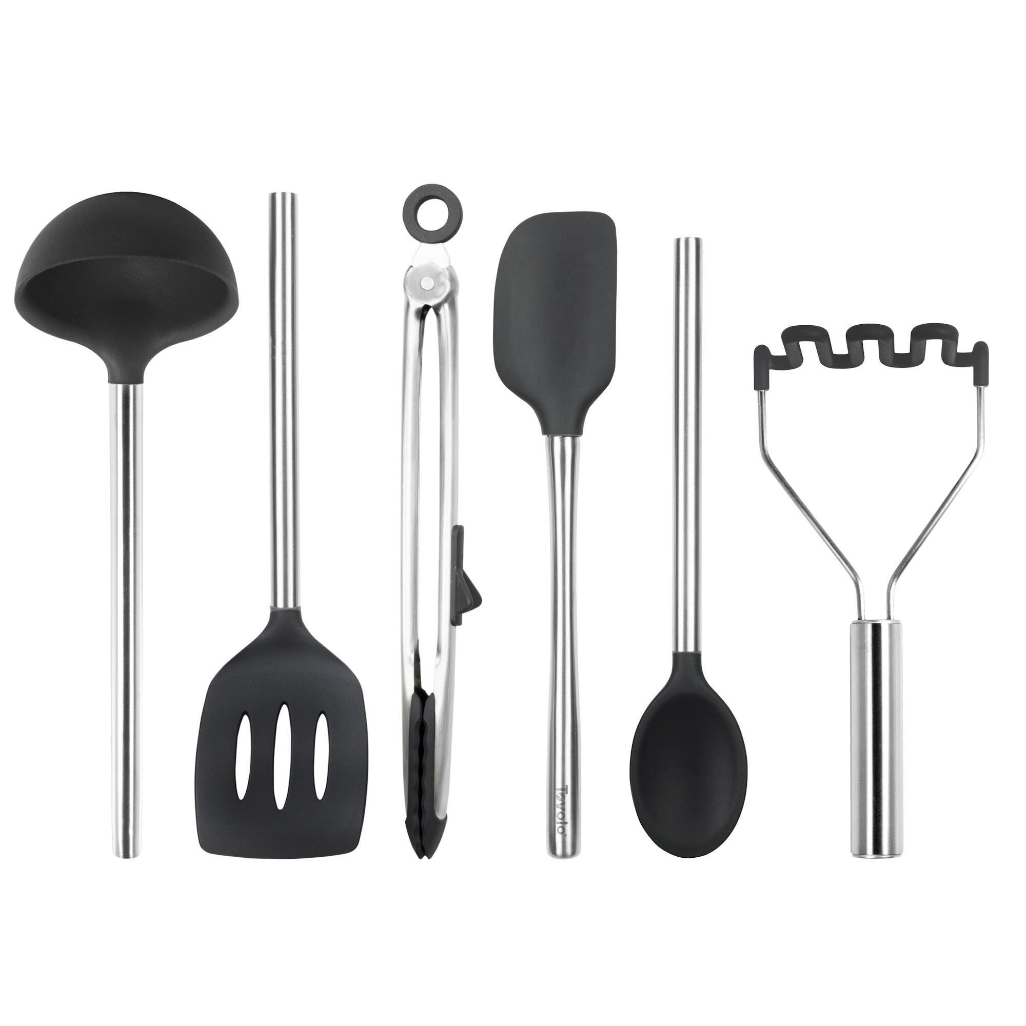 Tovolo Silicone Cooking Utensil Set of 6 Steel Handle BPA-Free, Black