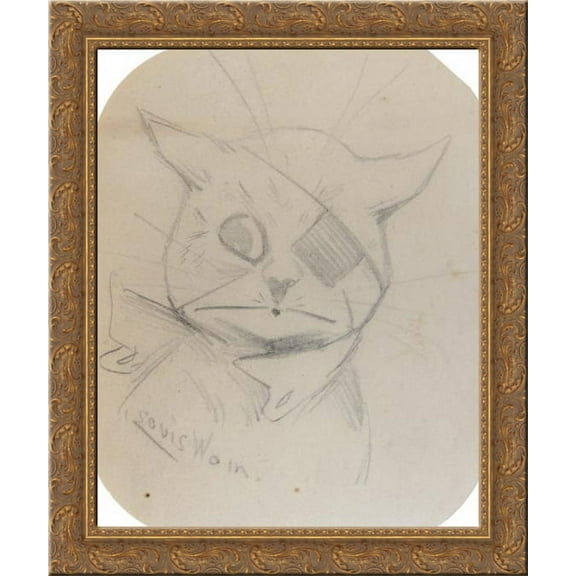 BEMUSED CAT 24x20 Gold Ornate Wood Framed Canvas Art by Louis Wain