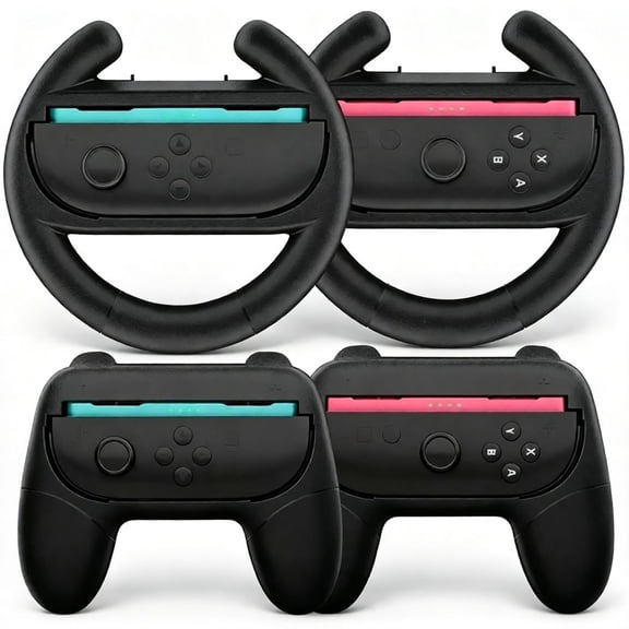 Handheld Controller Steering Wheel & Grip Accessory Kit Ergonomic Comfortable Holder for Portable Gaming Console