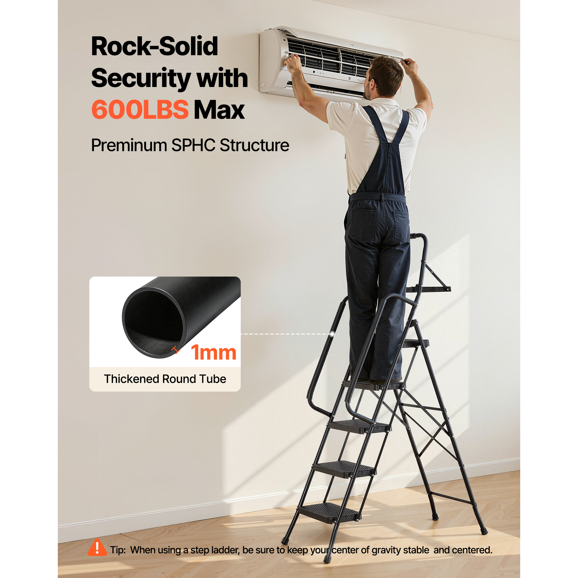 Kffkff 5-Step Folding Ladder with Handrails Black photo 4