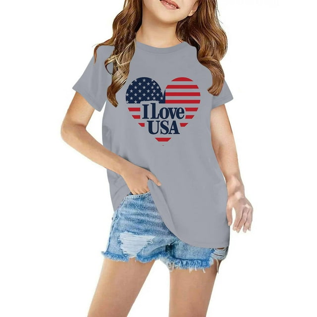 Chemises pour Filles, T-shirt en Coton pour Tout-Petits Garçons Filles Mode Mignon Col Rond Imprimé Tee Manches Courtes
