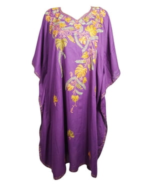 Mogul Women Purple Embellished Caftan Dress, Kimono Caftan, Cotton Cover up, Kaftan, Lounger, Resort Wear Dressses 3X