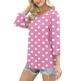 thumbnail image 4 of Ayolanni 3/4 Length Sleeve Women's Tops Cute Pink Boat Neck Polka Dot Buttons Blouses Tshirts Shirts for Women XXXL, 4 of 7