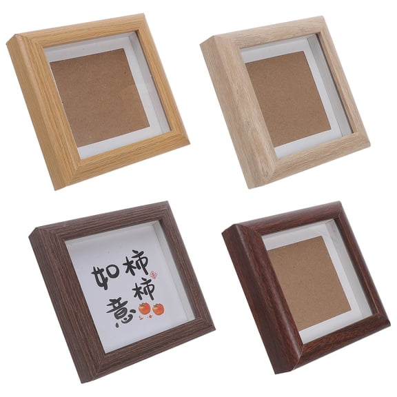 DEEPCRAFF 4-Pack Rustic 4x4 Shadow Box Photo Frames for Home and Office Wall Display Decor