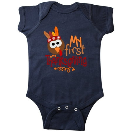 

Inktastic My 1st Thanksgiving Cute Turkey with Feathers Gift Baby Boy or Baby Girl Bodysuit