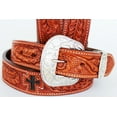 thumbnail image 3 of 49-50  Men's Women Genuine Hand Tooled Floral Cross Heavy Duty Leather Belt 26RT02, 3 of 4