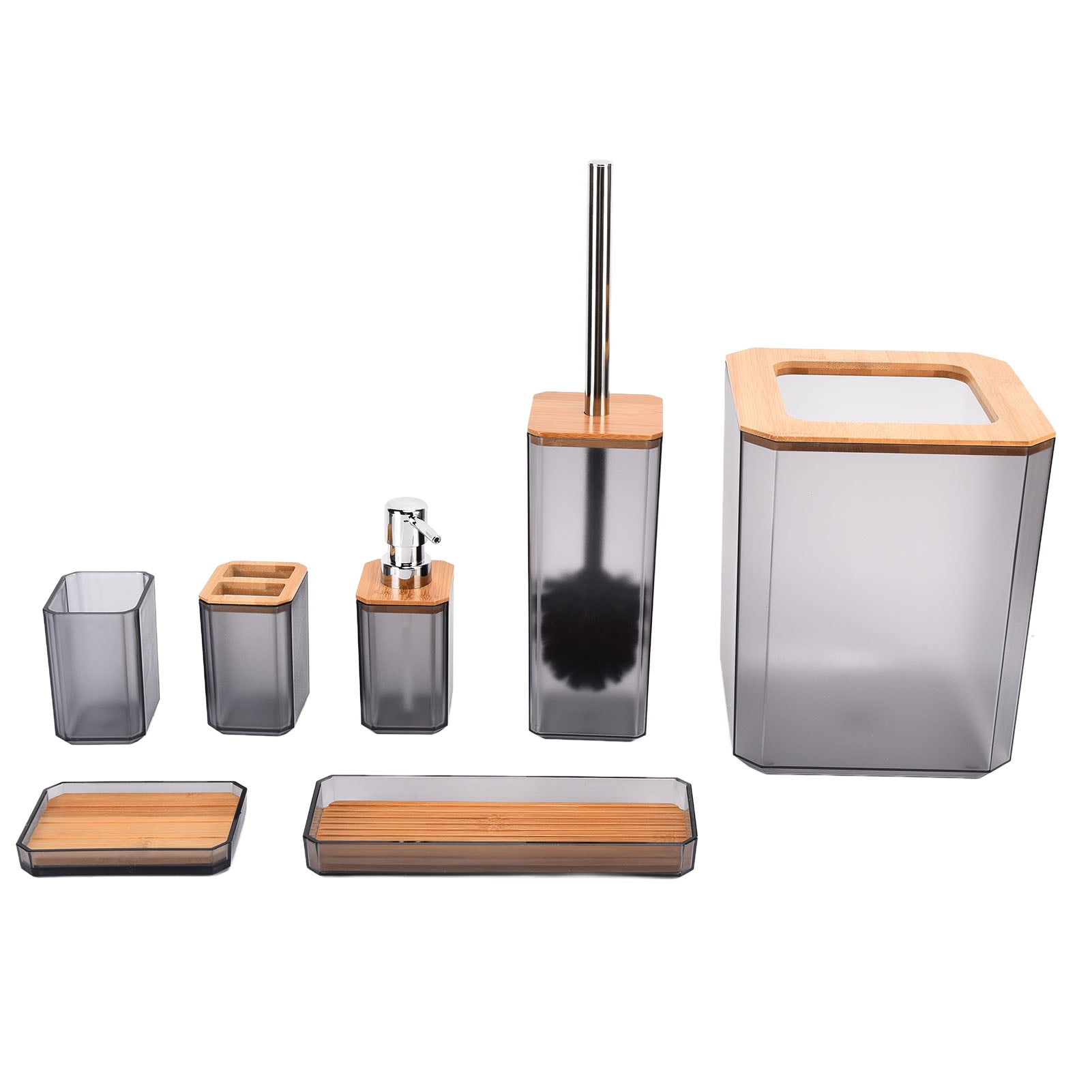 2024 Bamboo Bathroom Accessories Set 7Pcs Soap Box Toothbrush Holder Kit for Home HotelGrey p