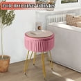 thumbnail image 6 of Hofitlead Velvet Storage Ottoman Vanity Stools - Multifunctional Upholstered Pleated Round Footrest with Golden Metal Legs,Removable Coffee Table Top Cover,Suitable for Living Room,Bedroom，Pink, 6 of 9