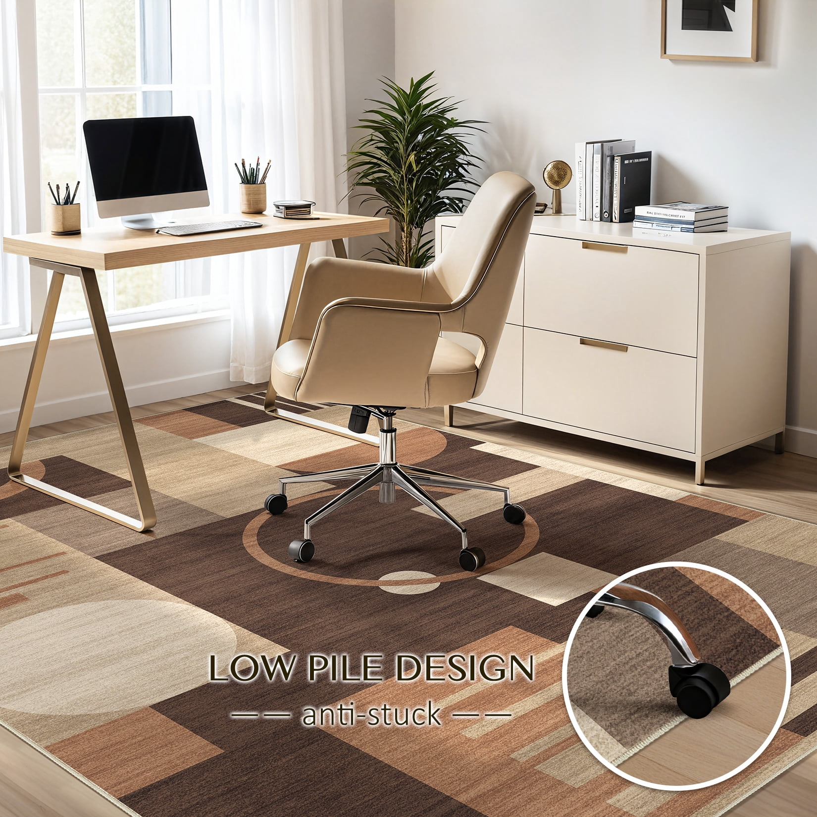 MICGEEK 8x10 Washable Area Rugs for Living Room, Modern Geometric Printed Rug, Vacuum-Friendly, Non Slip Indoor Rug for Bedroom Dining Room Home Decor Carpet, Brown/Beige