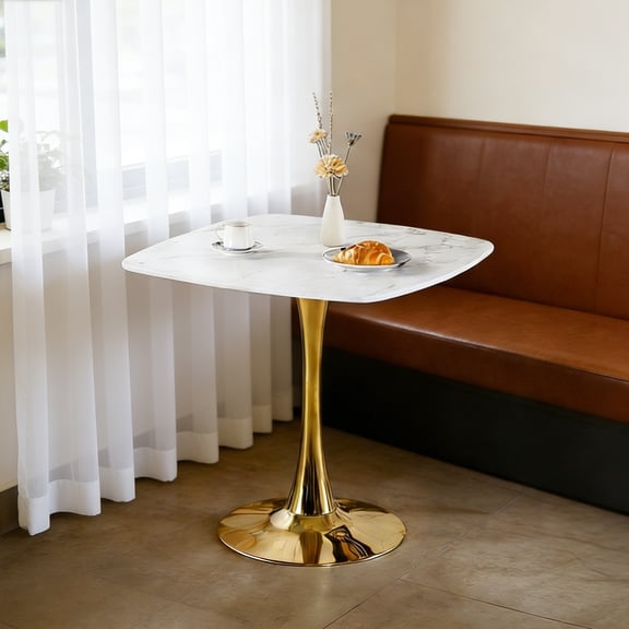 White 31.5"SquareTulip Dining Table for 2-4 Persons Modern Mid-Century – Metal, Mdf, Modern Style, for Kitchen