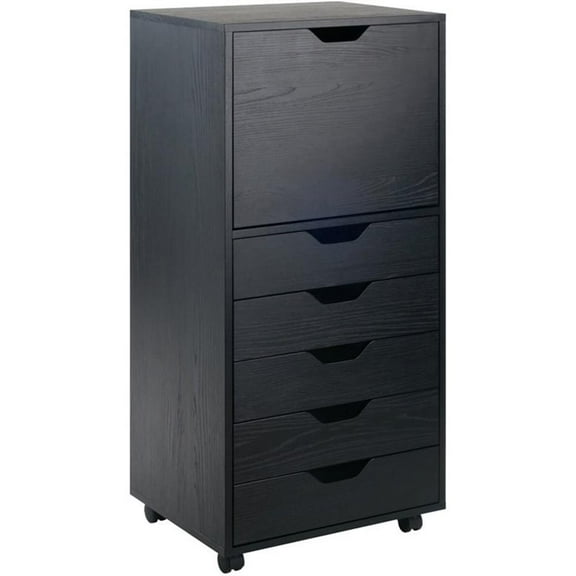 Pemberly Row 5-Drawer Tall Door Contemporary Wood Storage Cabinet in Black