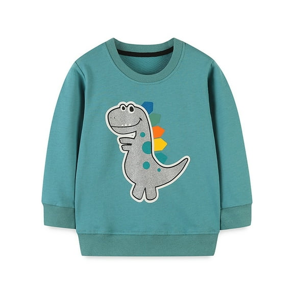 Eltusu Toddler Boys Sweatshirts, Crew Neck Long Sleeve Printed Cotton Spring Fall Tops Sky Blue Size 5 T