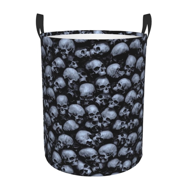 Balery Gothic Skull Cesta de ropa redonda con asas, impermeable, independiente, para ropa, juguetes, dormitorio y familia-Medium