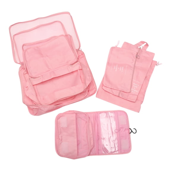 Unique Bargains 8 Pcs Portable Packing Cube Set for Luggage Pink