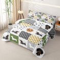 thumbnail image 3 of Manfei Patchwork Dachshund Quilt King, Paw Dot Checkered King Coverlet Set, Green White, 3pcs, 1 Bedspread and 2 Pillowcases, 3 of 7
