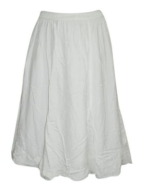 Mogul Women's Long Skirt White Rayon Bohemian Fashion Skirts