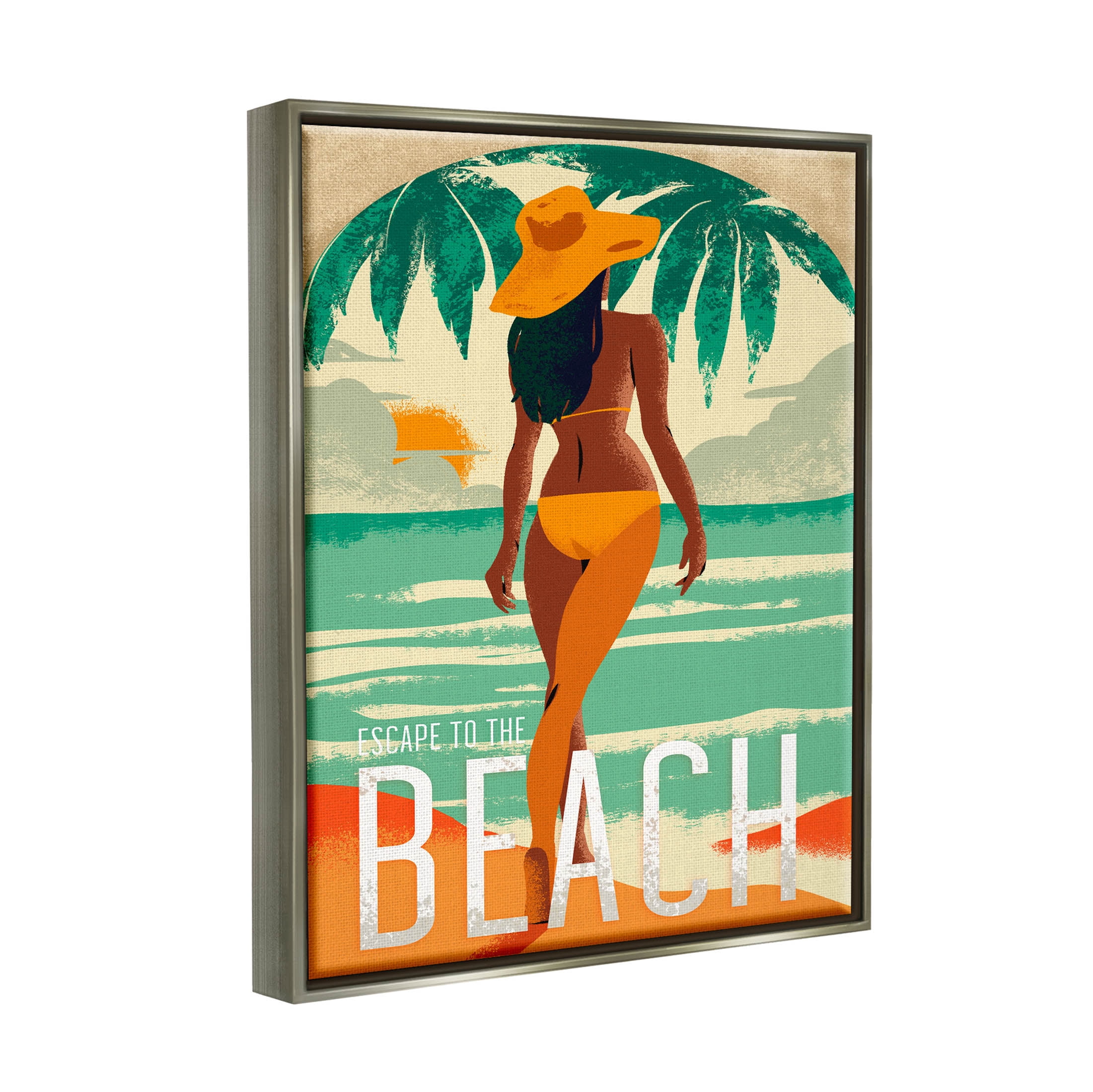 Stupell Industries Escape to Beach Vacation Graphic Art Luster Gray Floating Framed Canvas Print Wall Art, Design by Ziwei Li