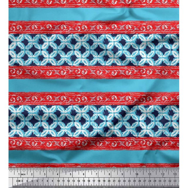Soimoi Moss Tissu Georgette Rayé & Floral Batik Imprimé 1 Yard 42 Pouces de Large