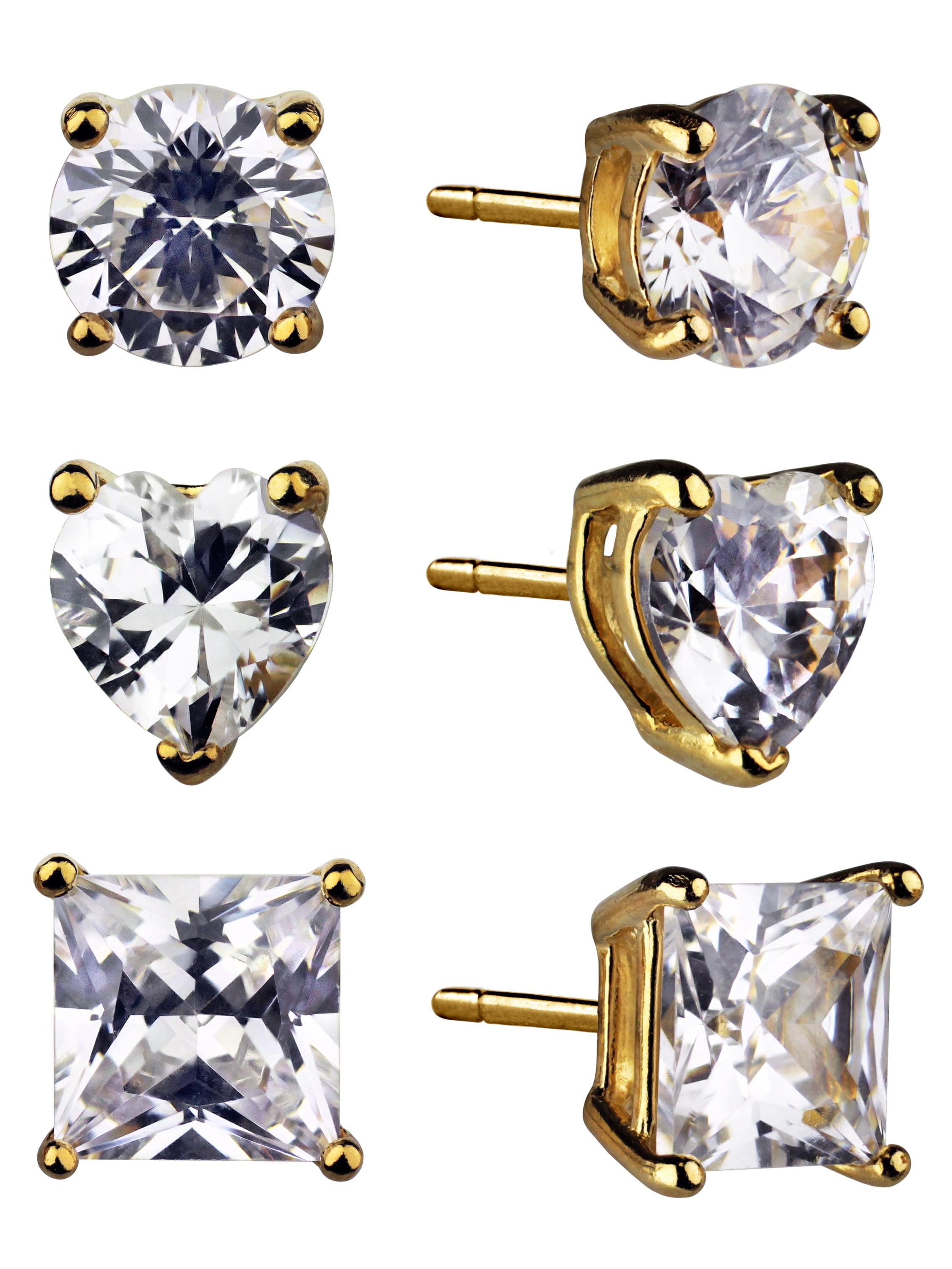 Brilliance Fine Jewelry Simulated Diamond 18KT Gold Flash over Silver Trio Stud Earrings