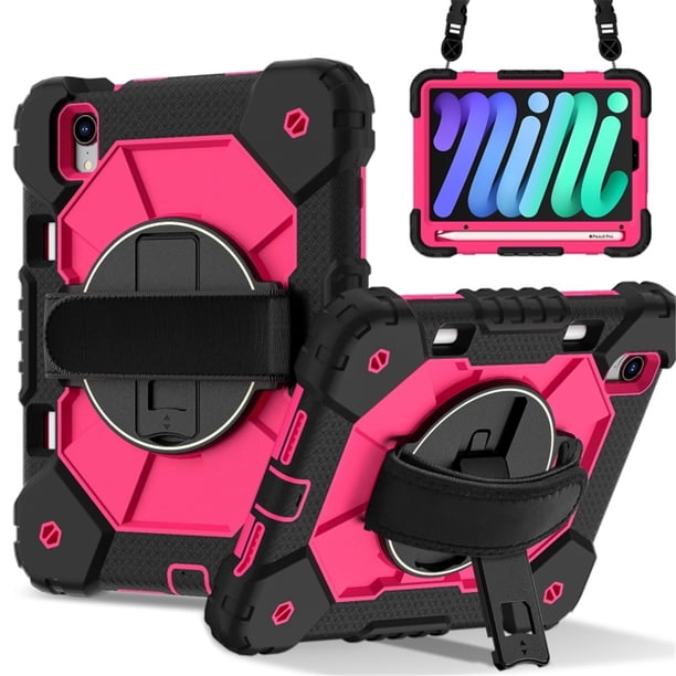 Funda Resistente a Prueba de Golpes para iPad A16 11 / iPad A16 10, Funda Protectora de Silicona Anti-caída + Capa de PC con Asa Giratoria de 360°, Correa para el Hombro, Rosa Rosado, para iPad A16 1