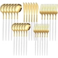 thumbnail image 1 of Cubertería de acero inoxidable duradero blanco y dorado pulido cuchillos, tenedores de cuchara, 30 piezas, utensilios de cocina, lavaplatos, regalo ideal, 1 of 4