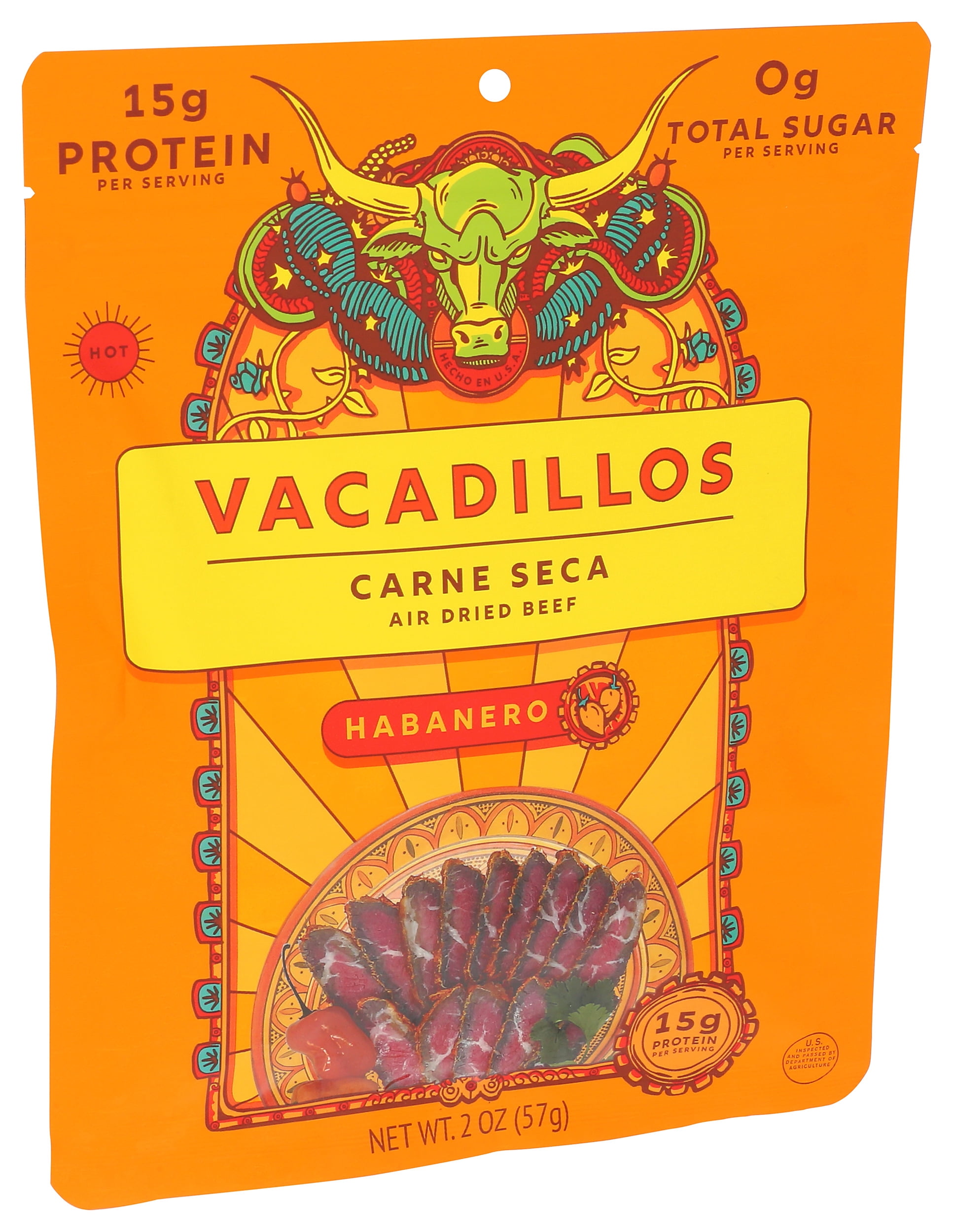 Pack of 8, Vacadillos Habanero Carne Seca Air Dried Beef, 2 oz