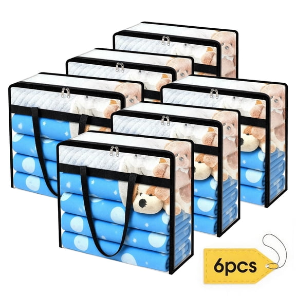 Lumikrypt 6 Pack Clear Clothes Storage Bags, 40L Blanket Storage Bag with Zipper and Handle, Foldable Closet Organizer, Moving Bags for Bedding, Clothing, Comforters