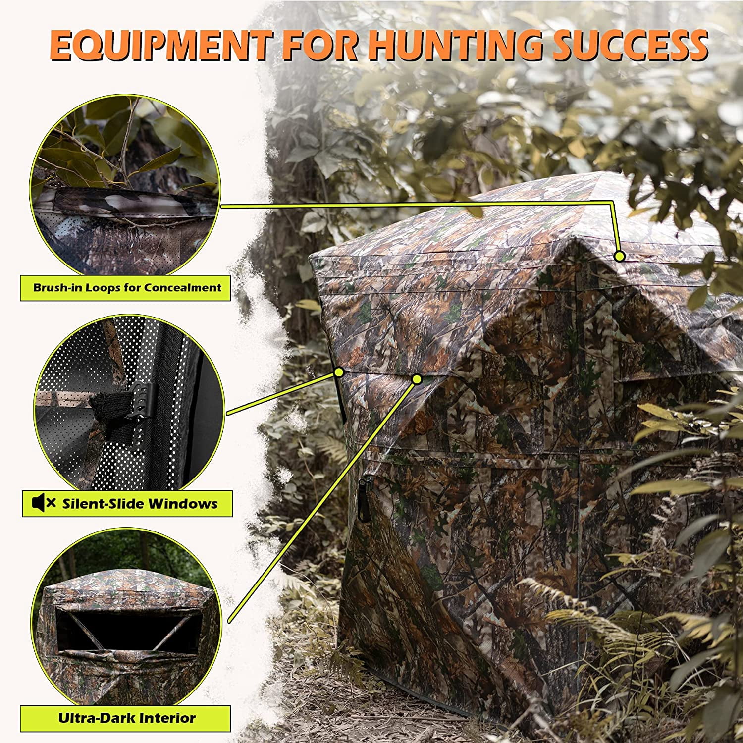 DARCHEN Hunting Blind See Through with Carrying Bag, 2-3 & 3-4 Person Pop Up Ground Blinds 270 Degree, Portable Durable Hunting Tent for Deer & Turkey Hunting (Camouflage)