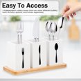 thumbnail image 2 of Tzdxfgl Wood Utensil Holder for Kitchen Counter, 3 Compartments Silverware Organizer Caddy, White, 2 of 11