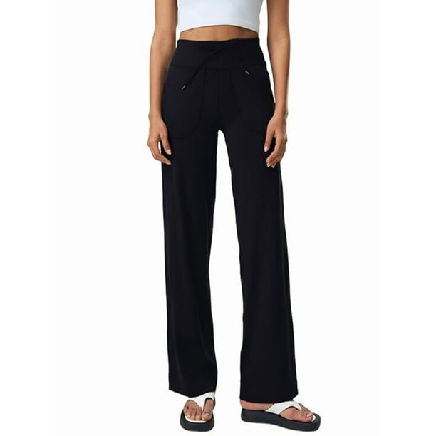 Pantalones Anchos y Cómodos para Mujer, con Bolsillos Grandes, para Fitness, Yoga y Deportes Casuales. Negro Extendido XXL