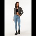 thumbnail image 4 of Chaqueta Corta de Piel Sintética para Mujer, Cuello Vuelto, Bolsillo con Solapa y Broches, Estilo Retro. Gris XXL, 4 of 10