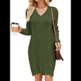 thumbnail image 2 of Vestidos Tipo Suéter Holgados de Otoño con Cuello en V, Larga y por Encima de la Rodilla para Mujer. Verde Oscuro M, 2 of 7