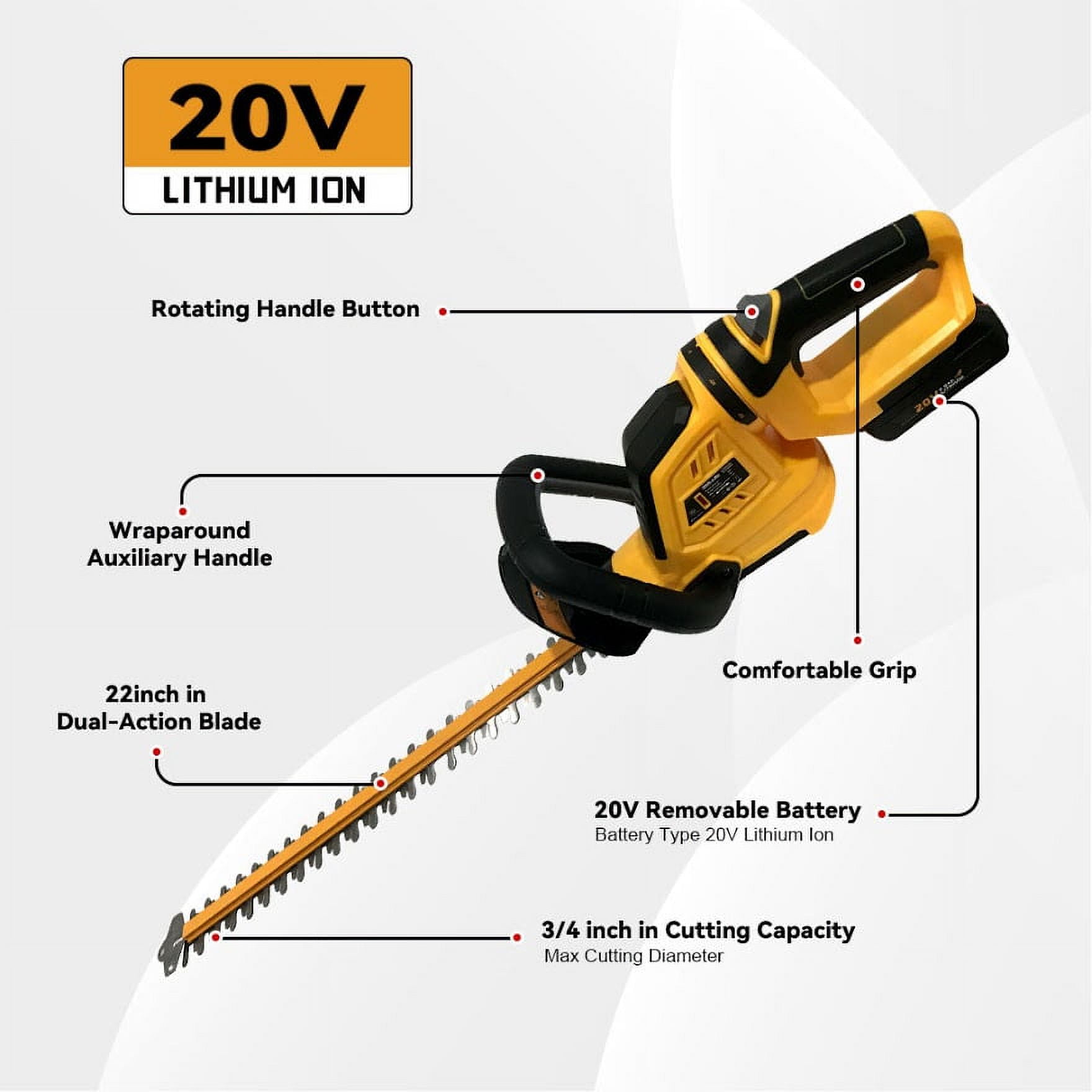 VEVOR 20V Cordless Hedge Trimmer, 18 inch Double-edged Steel Blade, Hedge  Trimmer Kit 20V Battery, Fast Charger, and Blade Cover Included, 180°  Rotating Head