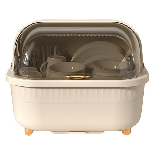 Caja para Secar Platos, Escurridor de Platos Multifuncional con Tapa, Secador de Platos Que Ahorra Espacio con Orificios de Drenaje para Tazones y (Albaricoque L)