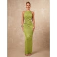 thumbnail image 3 of Olive Green Elegant Halter Neck Ruched Criss-Cross Bodycon Dress For Women, 3 of 8