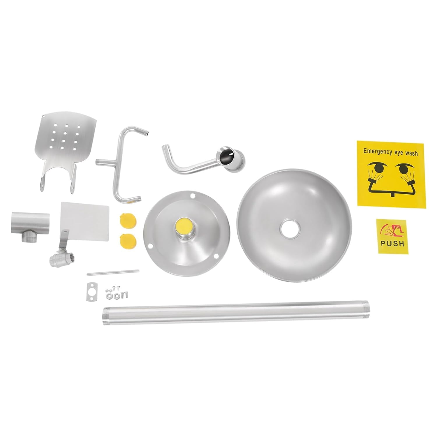Floor Mounted Stand Up Eye Wash Station,Eyewash Station Adjustable Water Flow Hands Free Operation Eye Wash Units Stainless Steel Eye Washing Station with Dual Spray Heads and Pedal