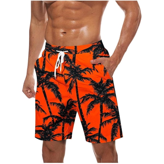 USNSM (S-5XL) Mens Big and Tall Swim Trunks Quick Dry Swimming Shorts Vacation Beach Board Shorts Printed Swimwear Bathing Suits Orange XXXL