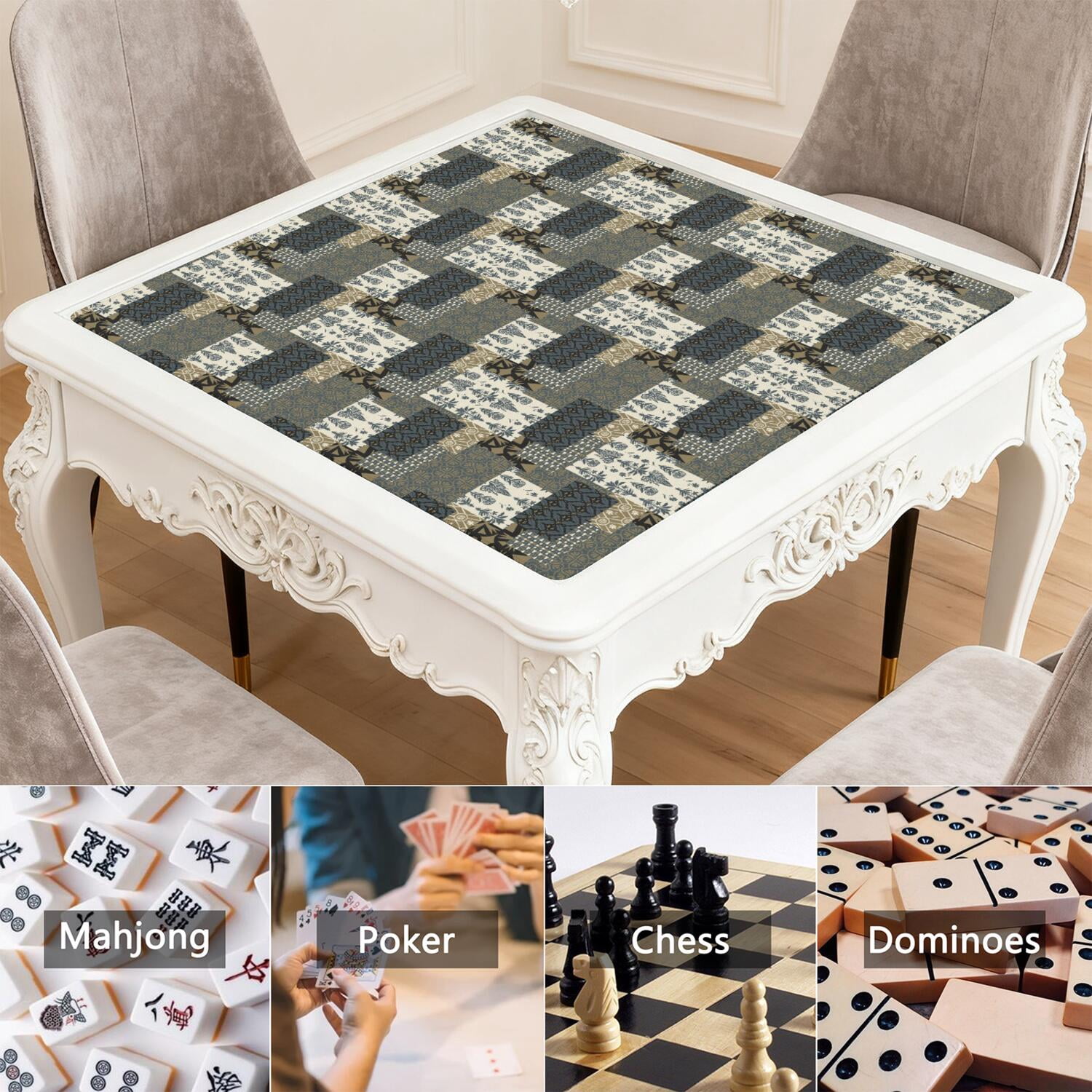Boho Mahjong Mat for Table, 31.5*31.5in Anti Slip American Mahjong Table Cloth, Noise Reduction, Neoprene Mah jongg Mat with Carrying Bag & 3 Dices, Mahjong Accessories Gift for Board Tile Games Mats