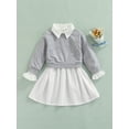 thumbnail image 3 of Qiylii Girls Solid Color Long Sleeve Round Neck Sweatshirt + Lapel Shirt Dress, 3 of 8