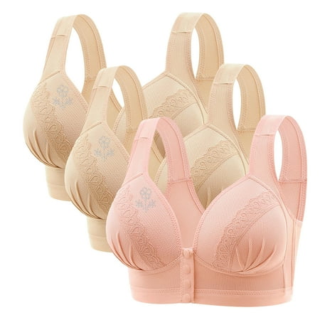 Black of Friday Deals!Clearance Staron 3PC Bras for Older Women Comfort No Underwire Bras Wireless Comfortable Bras Soft Strap Solid Color Bra Front Close Bras