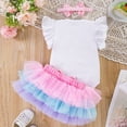 thumbnail image 4 of HAYIMI Baby Girl 1st Birthday Outfit Sets, Ruffle Sleeve My 1st Birthday Romper Gradient Tulle Tutu Skirt and Big Bow Headband Party Classic Clothes Sets, 4 of 6