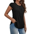 thumbnail image 2 of VOIANLIMO Women's Casual Summer Crewneck Black Blouses for women Cap Short Sleeve Dressy Tops, Small, 2 of 5