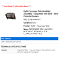 thumbnail image 2 of Right Passenger Side Headlight Assembly - Compatible with 2010 - 2013 Chevy Camaro 2011 2012, 2 of 2