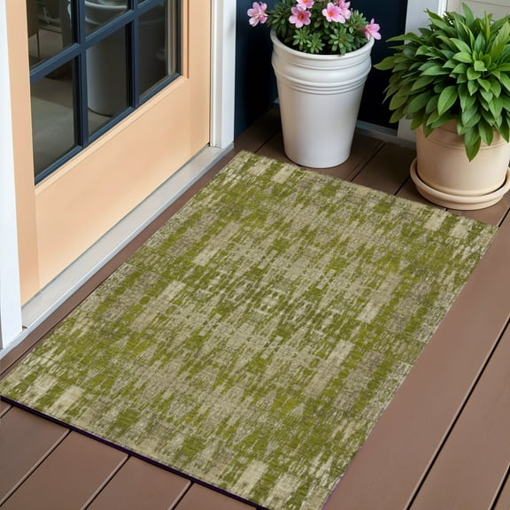 HomeRoots 577205 3 x 5 ft. Moroccan Washable Indoor & Outdoor Rectangle Area Rug, Olive Green, Taupe & Beige