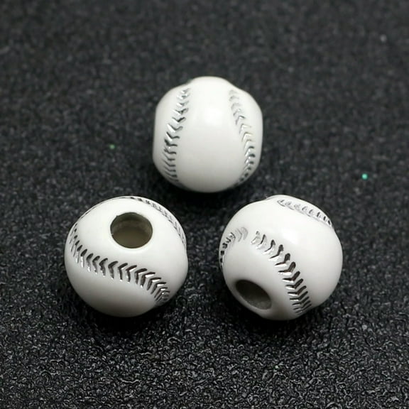 U8MO 100 White Sparkling Silver Baseball Pattern Acrylic Round Beads 12mm Kids Craft