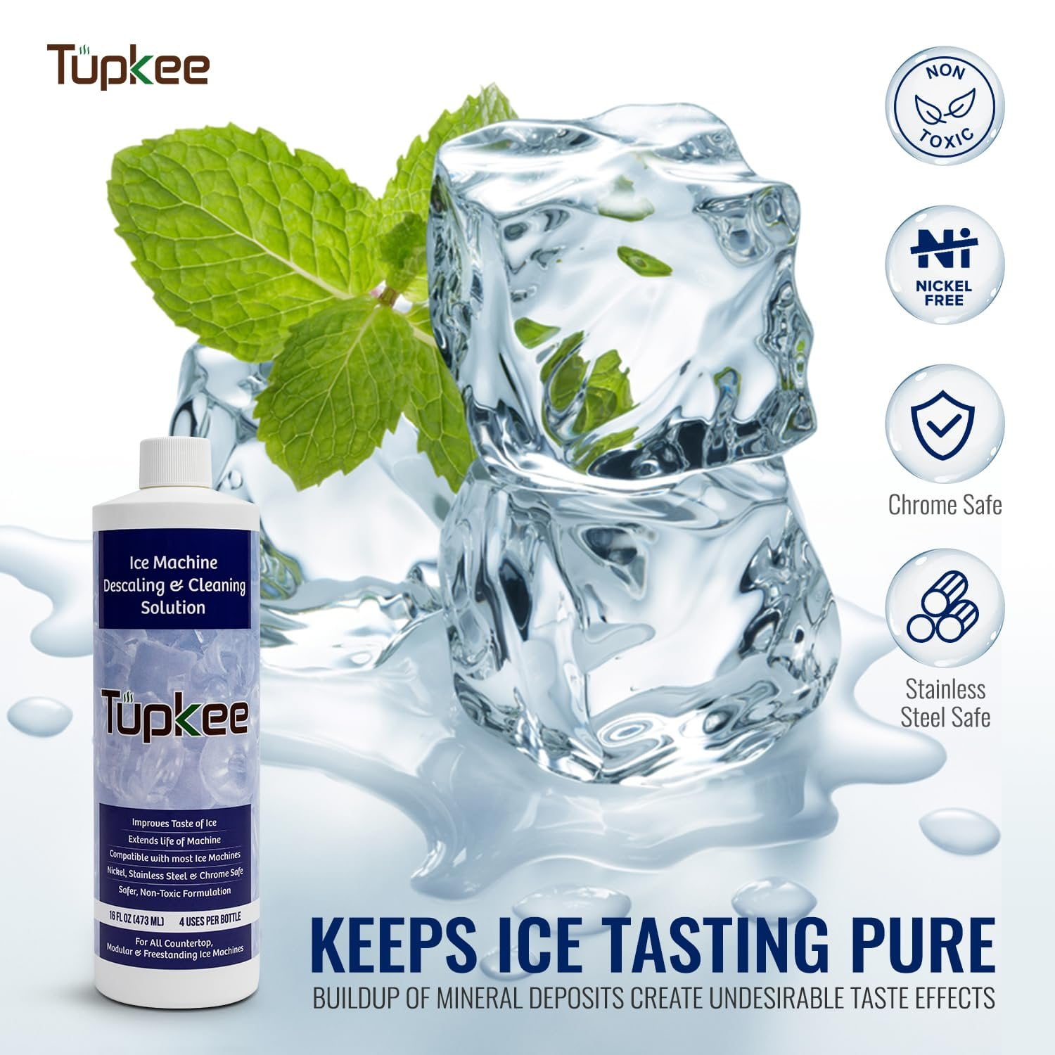 Tupkee Ice Machine Cleaner Solution 16 fl oz Ice Maker Cleaner Descaler, Nickel Safe - Universal for Affresh, Whirlpool 4396808, Manitowoc, Kitchenaid, Scotsman - Pack of 2
