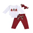 thumbnail image 2 of Combinaison de Noël pour Bébé à Manches Longues, Pantalon à Carreaux/léopard + Bandeau, 2 of 8