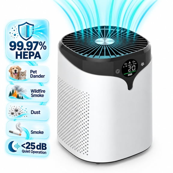 Glazina HEPA Air Purifier for Home Bedroom, Quiet 3 Fan Speeds, 3-in-1 Filter for Pet Hair, PM2.5 Display, up to 765 ft²
