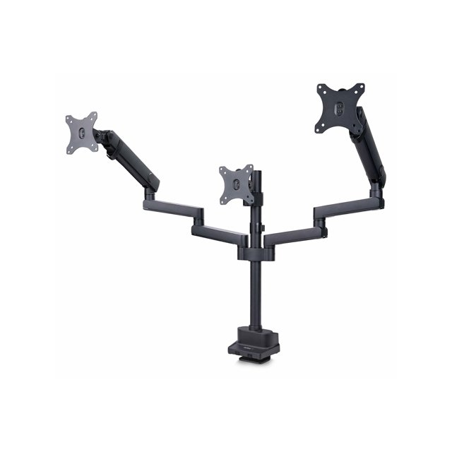 StarTech.com Triple Monitor Desk Mount For Up To Three 27in Screens, VESA 75x75/100x100, Tool-Less Arm Adjustments, C-Clamp/Grommet Mount, Spring-Assisted Arms - Mounting kit - adjustable arm - for 3 LCD displays - aluminum, steel, plastic - black - screen size: up to 27" - desk-mountable