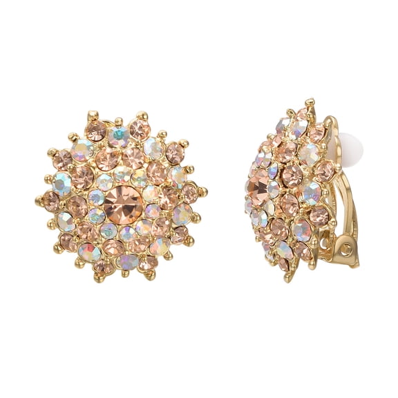 Yoursfs Sparkly Glitter Gold Clip on Earrings for Women Austria Crystal Large Clip Earrings Gold Plated Wedding Prom Jewelry Gifts